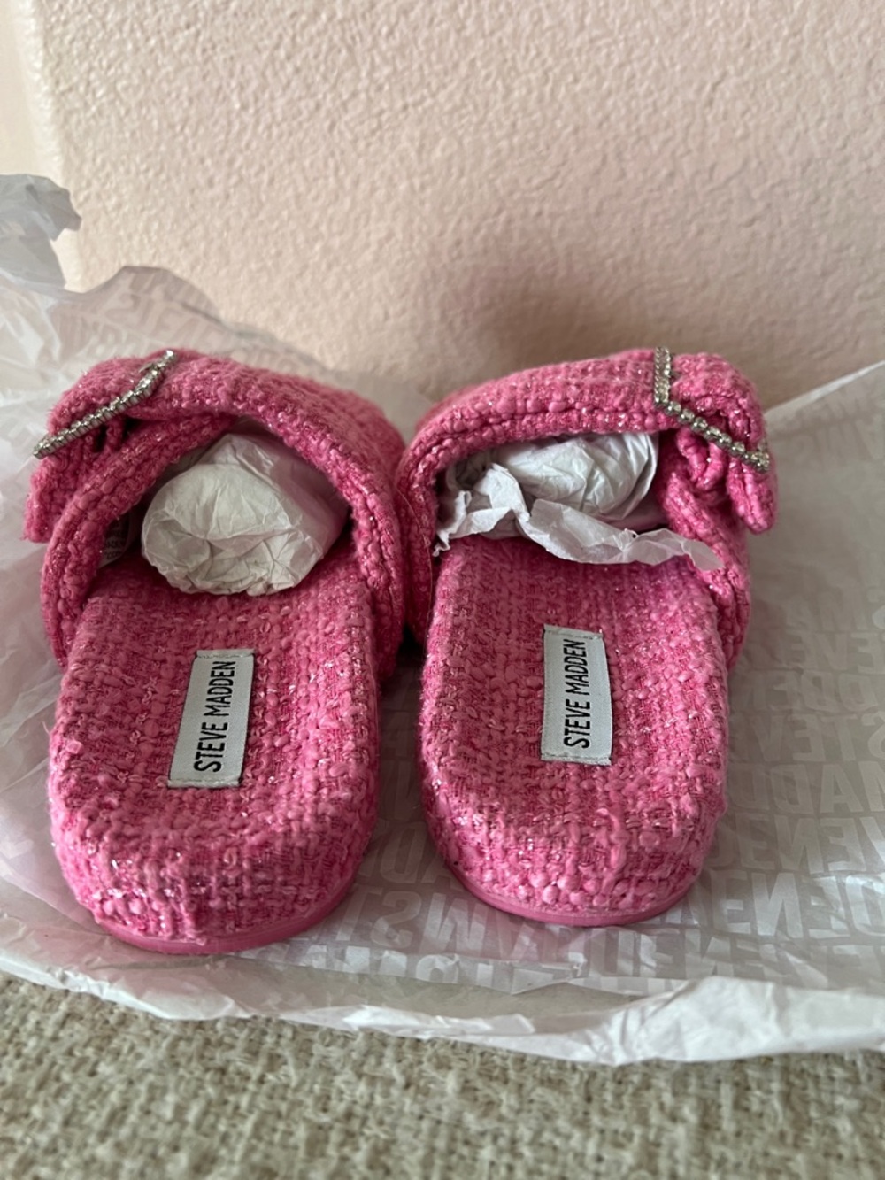 Steve Madden - Pink Tweed Sandstorm Sandals - Picture 5 of 7